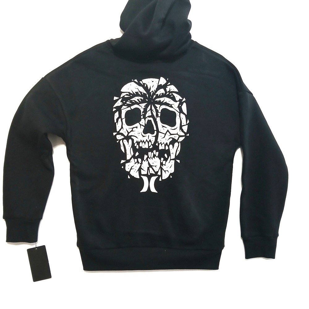 *NEW* HURLEY Sweatshirt Boy's Hoodie Pullover Size L Black F/B Graphic Designs - Picture 6 of 10